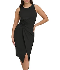 SIENA Sleeveless Twist Front Crepe Faux Wrap Midi Dress