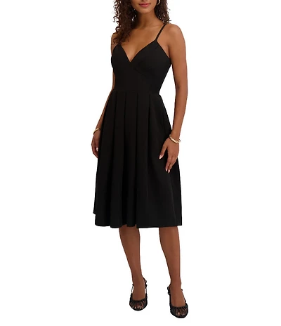 SIENA Spaghetti Strap V-Neck Pleated Midi Dress