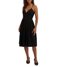 SIENA Spaghetti Strap V-Neck Pleated Midi Dress