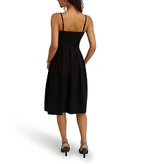 SIENA Spaghetti Strap V-Neck Pleated Midi Dress