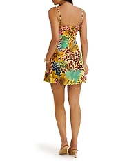 SIENA Split V-Neck Sleeveless Tropical Animal Print A-Line Mini Dress