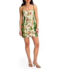 SIENA Square Neck Hardware Strap Seashell Print Sheath Mini Dress