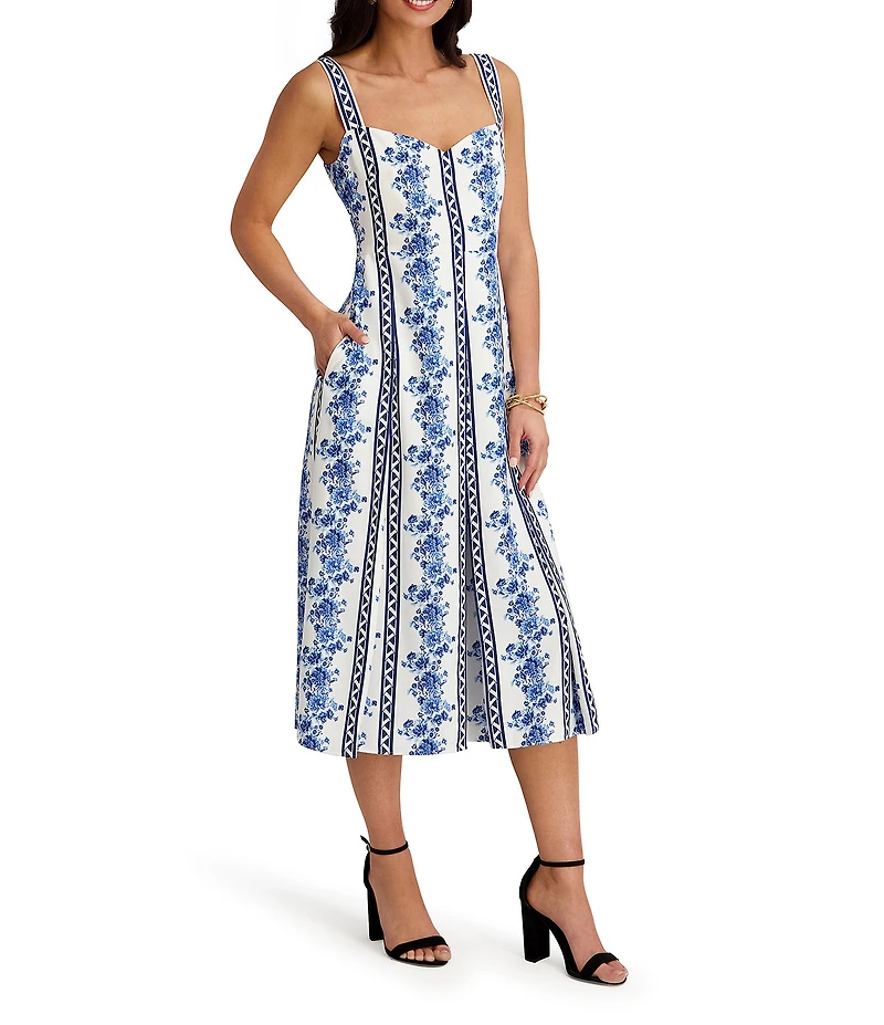 SIENA Sweetheart Neckline Sleeveless Floral Midi Dress