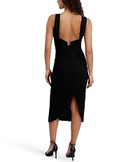SIENA Texture Knit V-Neck Sleeveless Hardware Sheath Dress