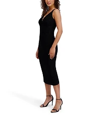 SIENA Texture Knit V-Neck Sleeveless Hardware Sheath Dress