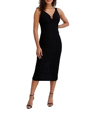 SIENA Texture Knit V-Neck Sleeveless Hardware Sheath Dress