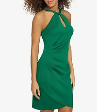 SIENA Twist Key Hole Halter Neck Faux Wrap Scuba Crepe Dress