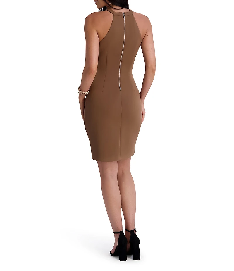 SIENA Twist Key Hole Halter Neck Faux Wrap Scuba Crepe Dress