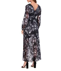 SIENA V-Neck Long Sleeves Floral Print Chiffon Faux Wrap Midi Dress