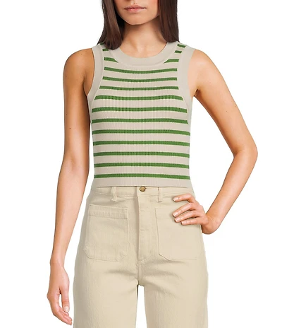 Signature 8 Crew Neck Sleeveless Stripe Rib Tank Top