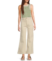 Signature 8 Crew Neck Sleeveless Stripe Rib Tank Top
