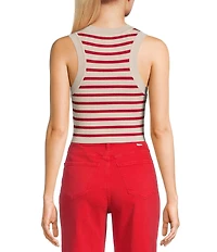 Signature 8 Crew Neck Sleeveless Stripe Rib Tank Top