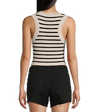 Signature 8 Crew Neck Sleeveless Stripe Rib Tank Top