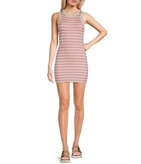 Signature 8 Crew Neck Sleeveless Stripe Knit Mini Dress