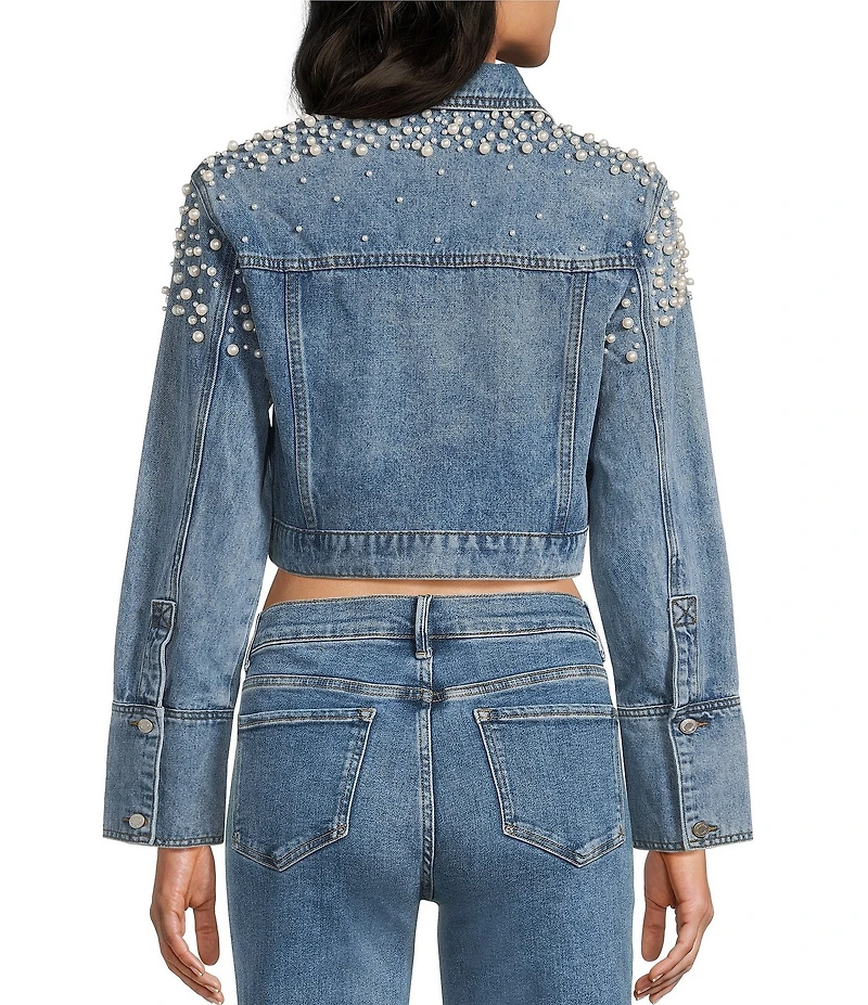 Signature 8 Cropped Pearl Long Sleeve Jean Jacket