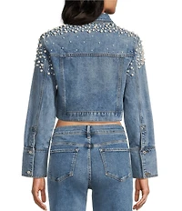 Signature 8 Cropped Pearl Long Sleeve Jean Jacket
