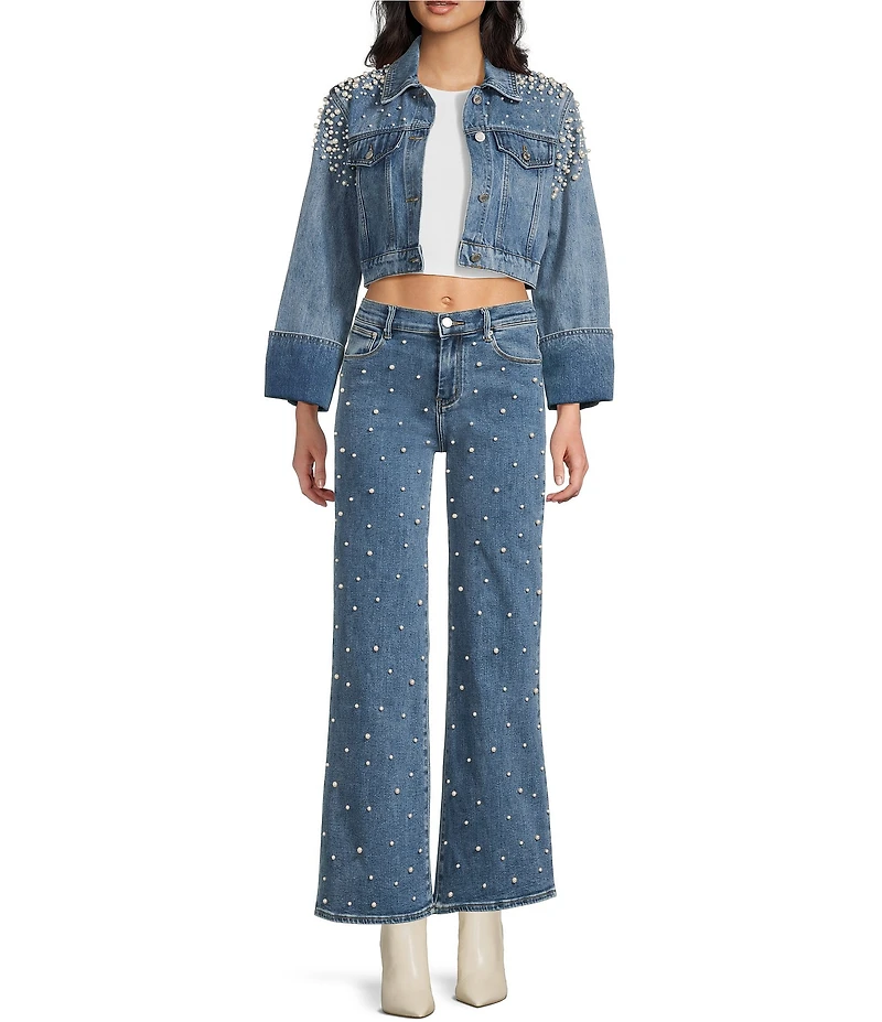 Signature 8 Cropped Pearl Long Sleeve Jean Jacket