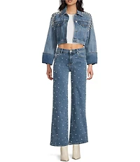 Signature 8 Cropped Pearl Long Sleeve Jean Jacket