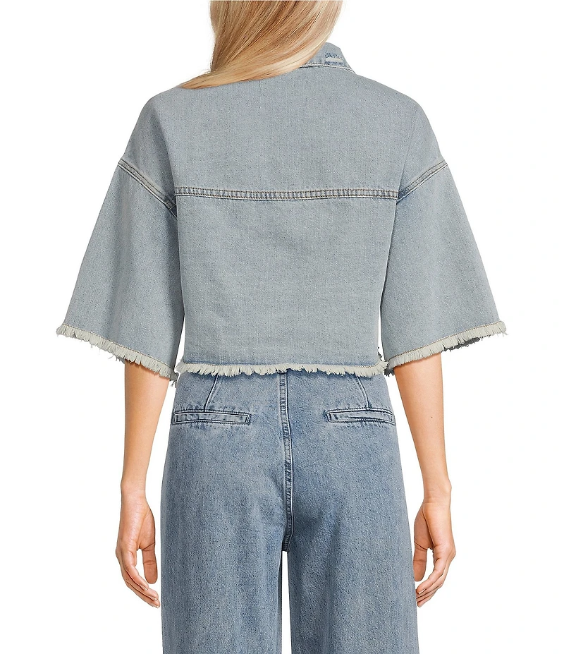 Signature 8 Denim Button Front Cropped Top