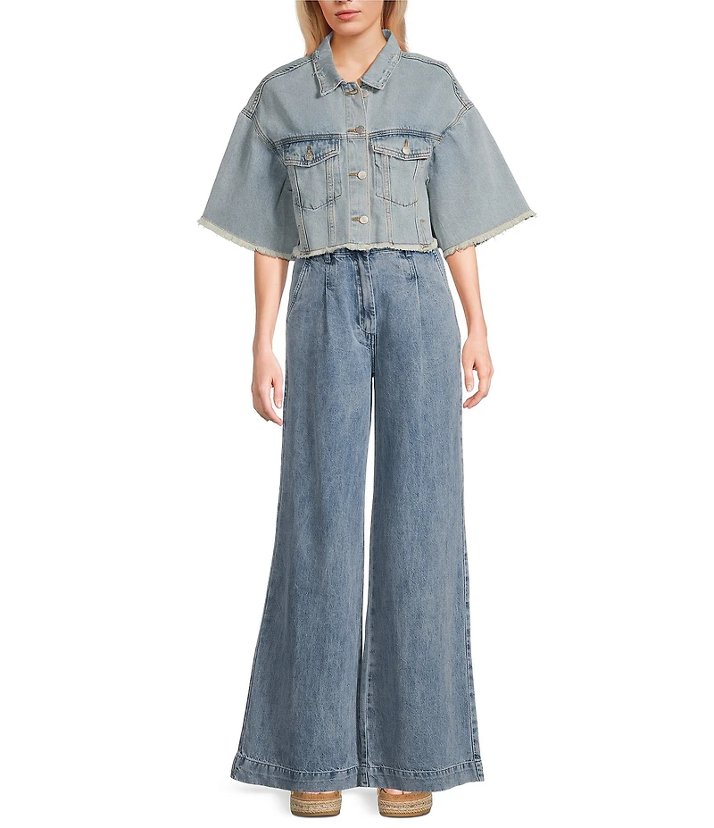 Signature 8 Denim Button Front Cropped Top