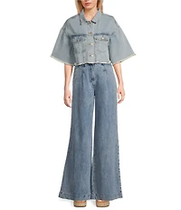 Signature 8 Denim Button Front Cropped Top