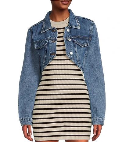 Signature 8 Long Sleeve Cropped Denim Jacket