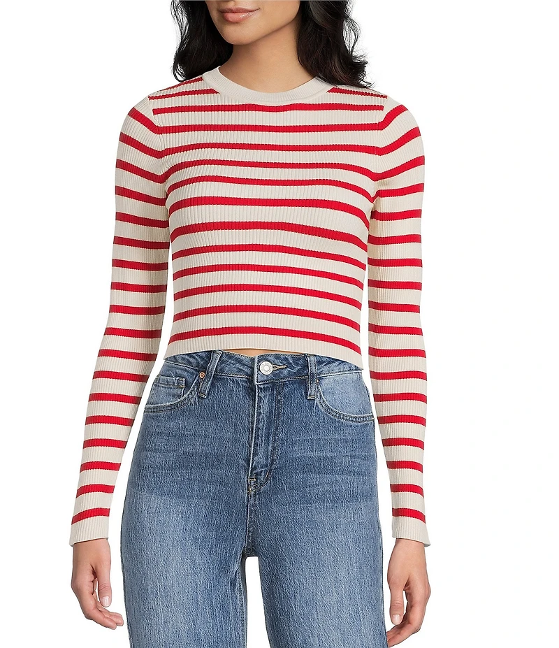 Signature 8 Long Sleeve Striped Cropped Top