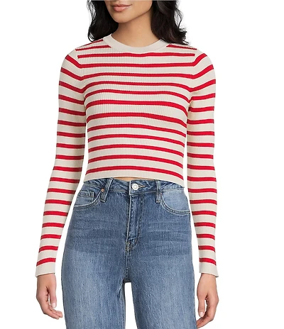 Signature 8 Long Sleeve Striped Cropped Top