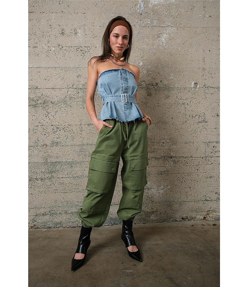 Signature 8 Strapless Belted Denim Top