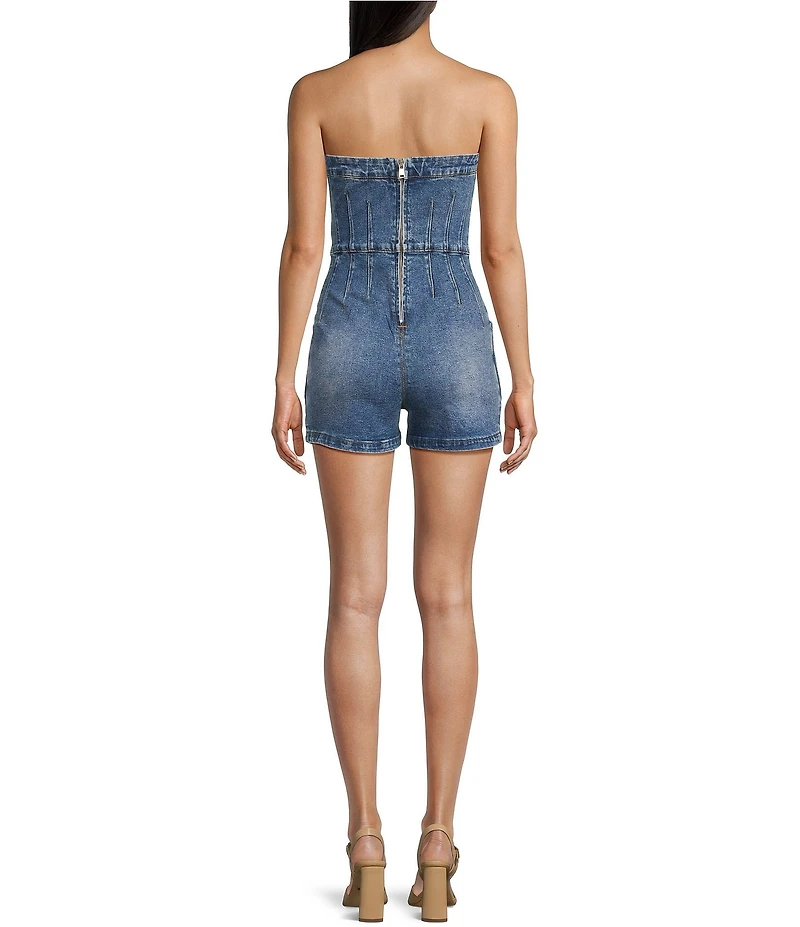 Signature 8 Strapless Denim Rhinestone Romper