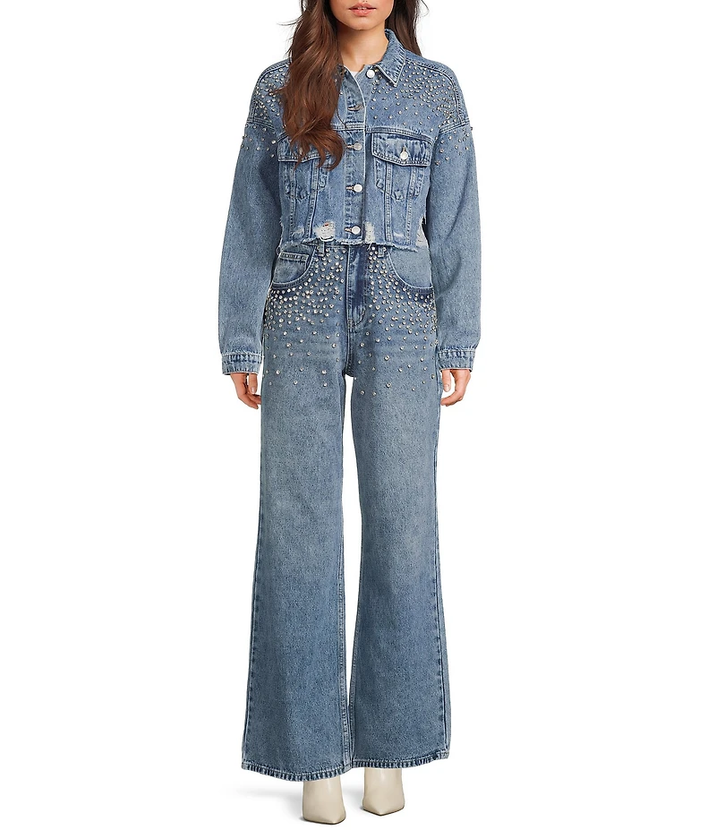 Signature 8 Wide Leg Rhinestone Beaded Denim Jeans
