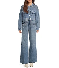 Signature 8 Wide Leg Rhinestone Beaded Denim Jeans