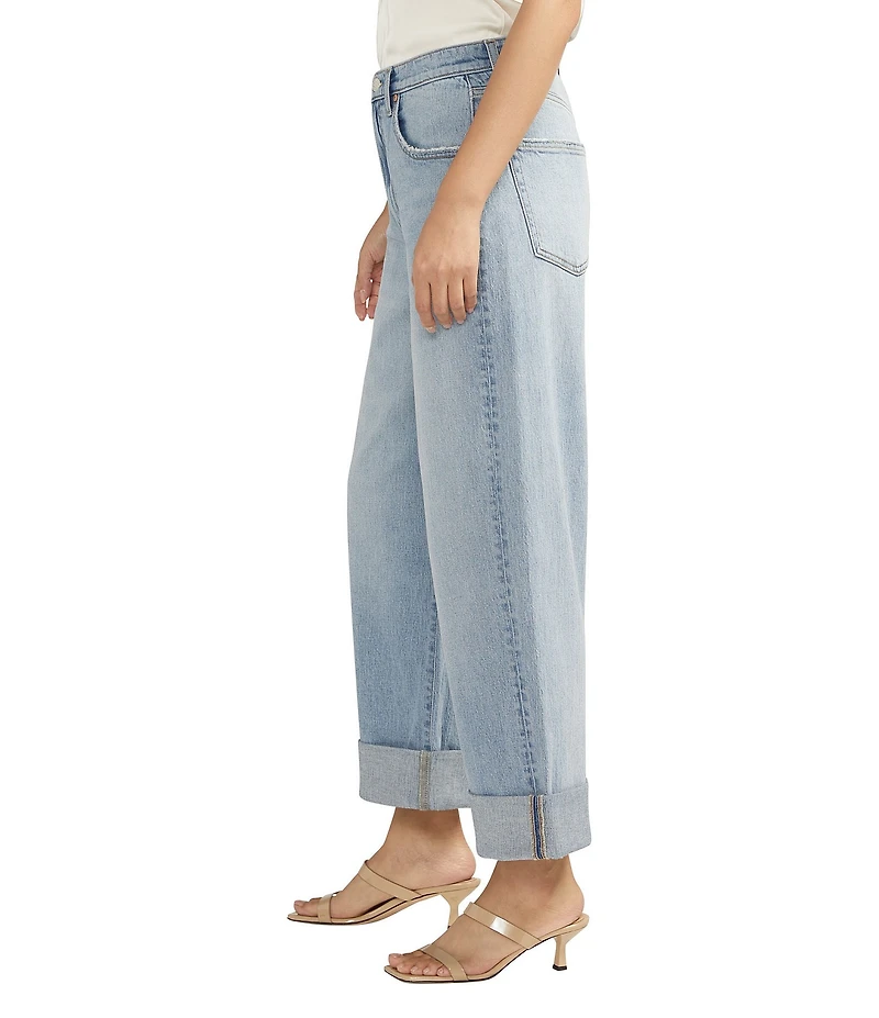 Silver Jeans Co. Baggy Mid Rise Low Stretch Wide Leg Cuffed Crop Jeans