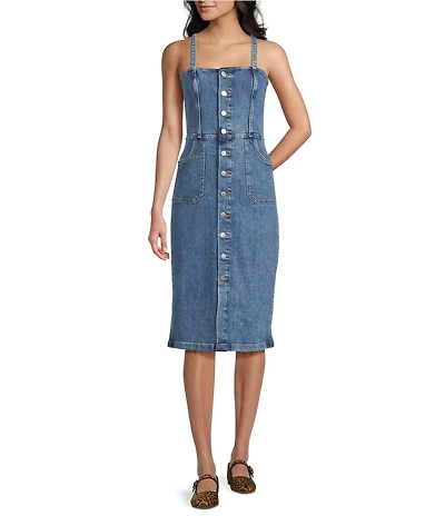 Silver Jeans Co. Button Front Sleeveless Denim Midi Dress