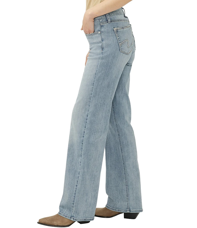 Silver Jeans Co. Elyse Mid Rise Baggy Fit Straight Leg Luxe Stretch Jeans