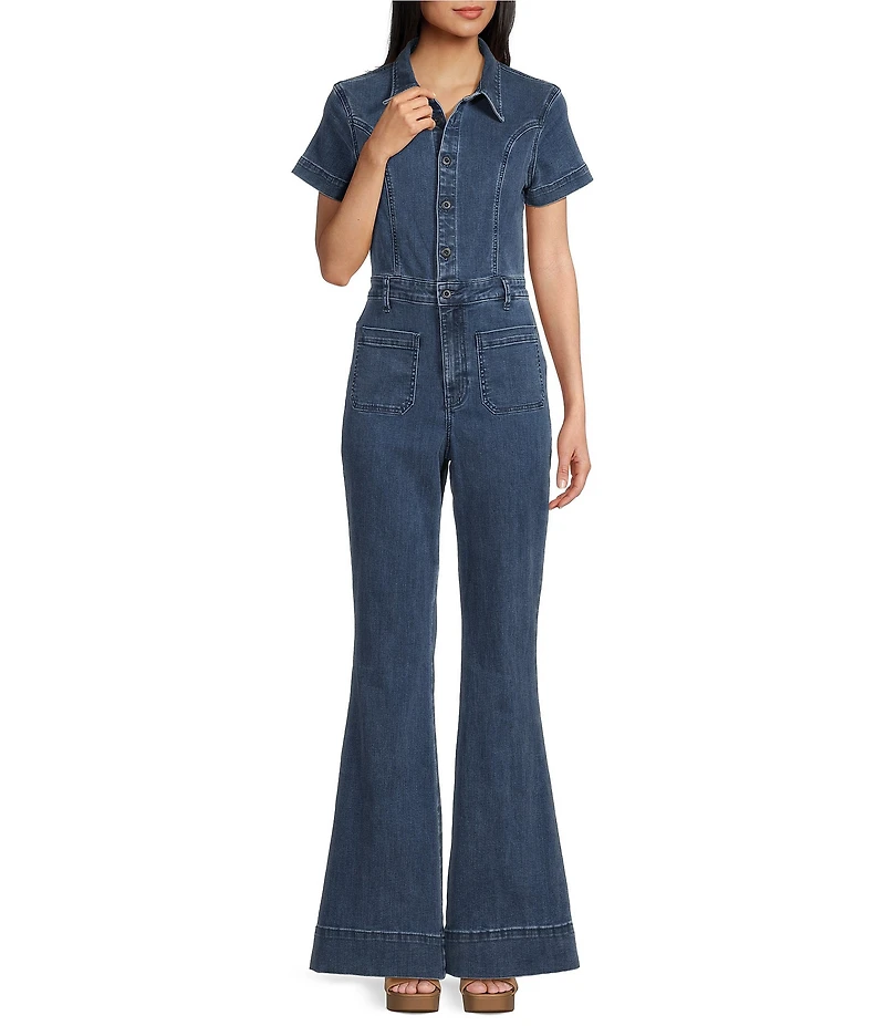 Silver Jeans Co. Fitted Cap Sleeve Flared Leg Power Stretch™ Denim Jumpsuit
