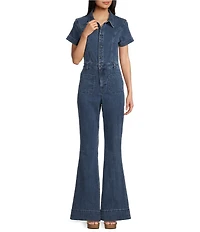 Silver Jeans Co. Fitted Cap Sleeve Flared Leg Power Stretch™ Denim Jumpsuit