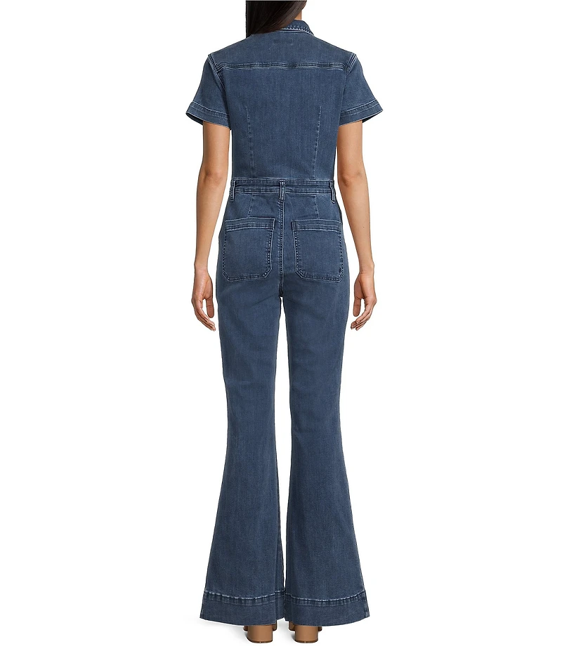 Silver Jeans Co. Fitted Cap Sleeve Flared Leg Power Stretch™ Denim Jumpsuit