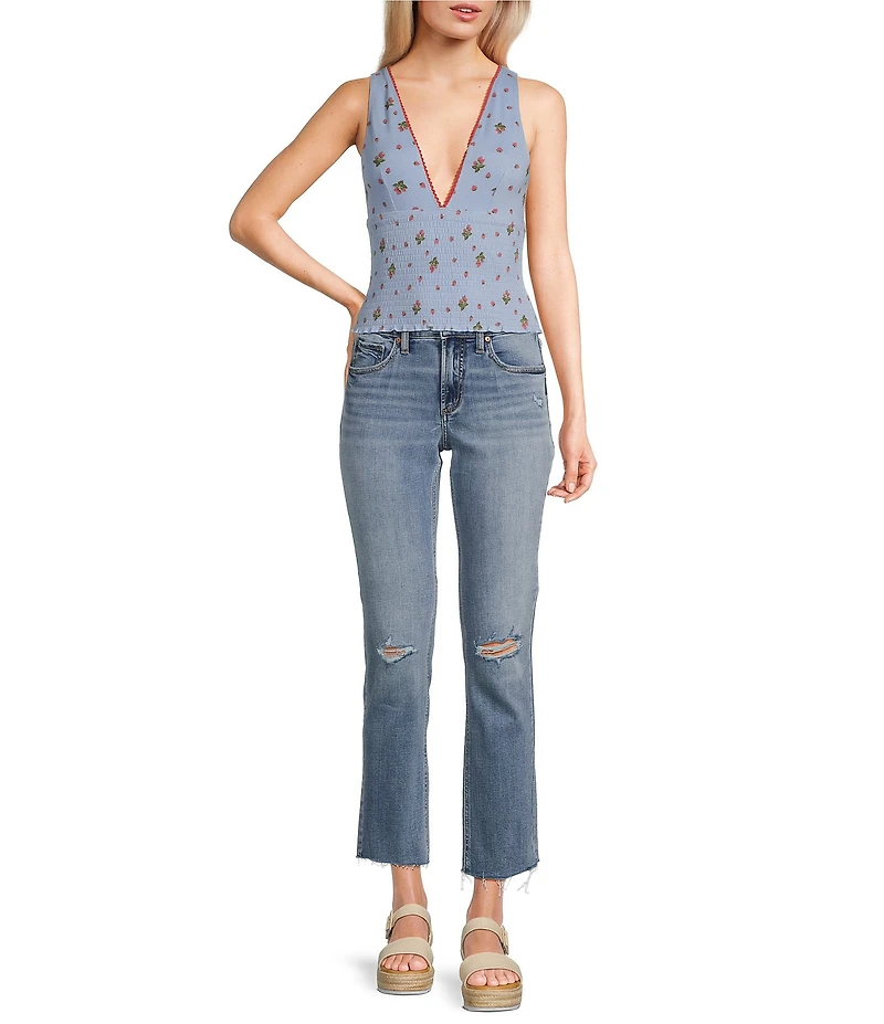 Silver Jeans Co. Most Wanted Mid Rise Slim Fit Straight Leg Distressed Power Stretch™ Ankle Jeans