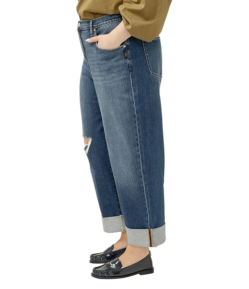 Silver Jeans Co. Plus Size Be Easy Destructed Wide Leg Crop Jeans