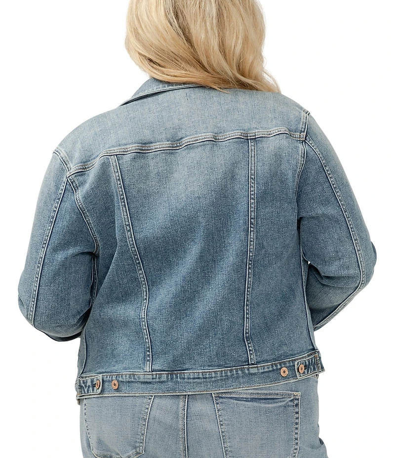Silver Jeans Co. Plus Size Denim Notch Collar Long Sleeve Button Front Crop Jacket
