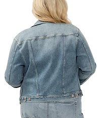 Silver Jeans Co. Plus Size Denim Notch Collar Long Sleeve Button Front Crop Jacket