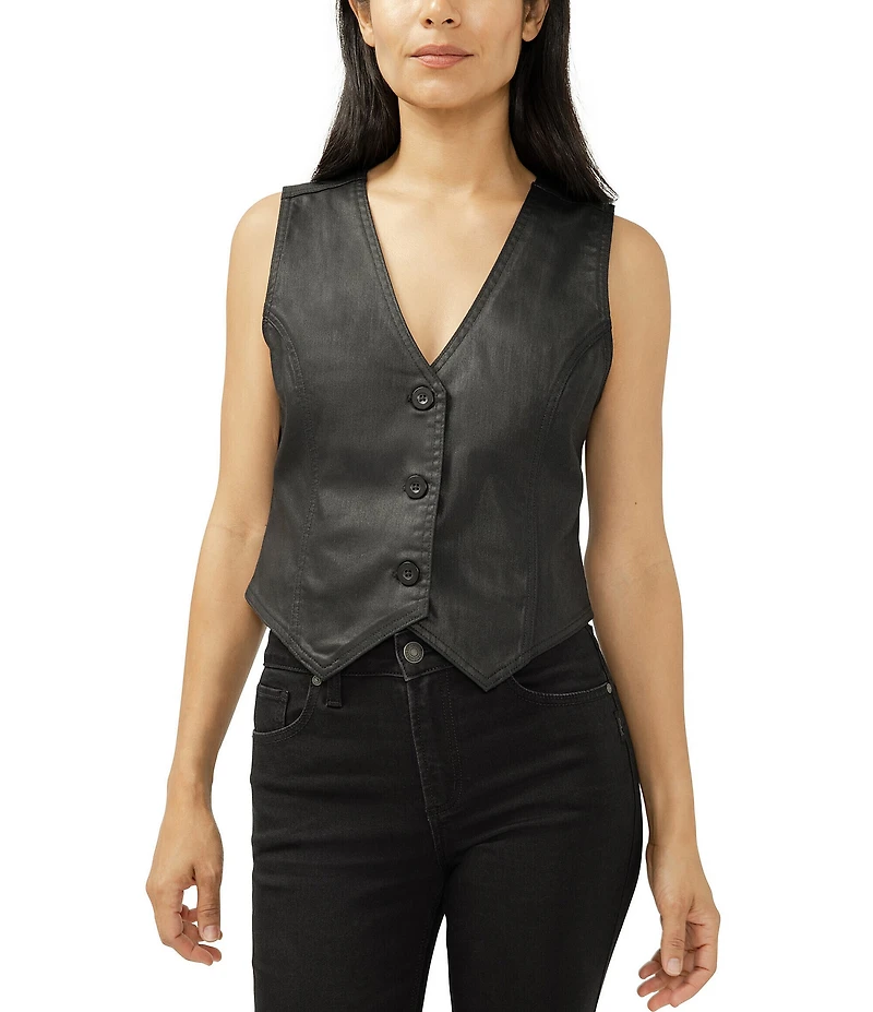 Silver Jeans Co. Sleeveless Coated Denim Vest