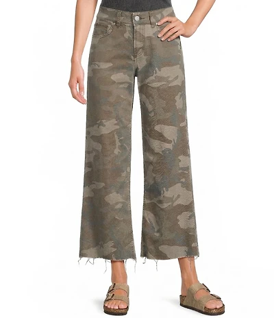 Silver Jeans Co. Suki Camouflage Printed Mid Rise Cropped Wide Leg Jeans