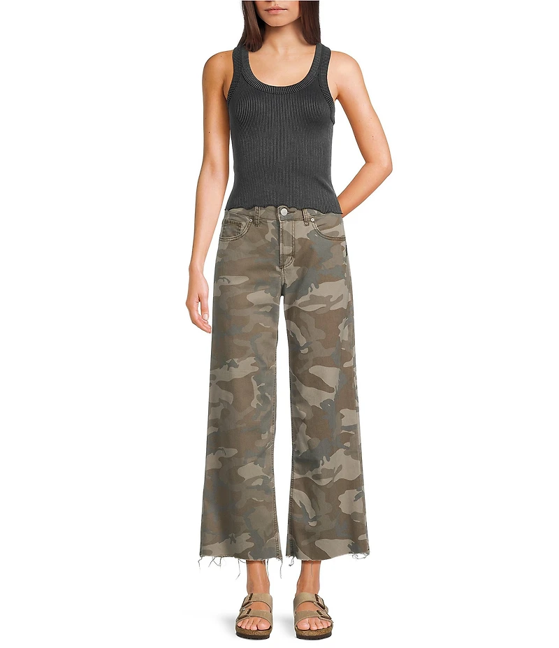 Silver Jeans Co. Suki Camouflage Printed Mid Rise Cropped Wide Leg Jeans