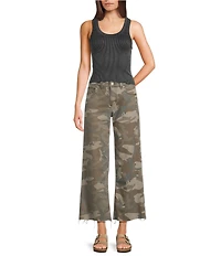 Silver Jeans Co. Suki Camouflage Printed Mid Rise Cropped Wide Leg Jeans