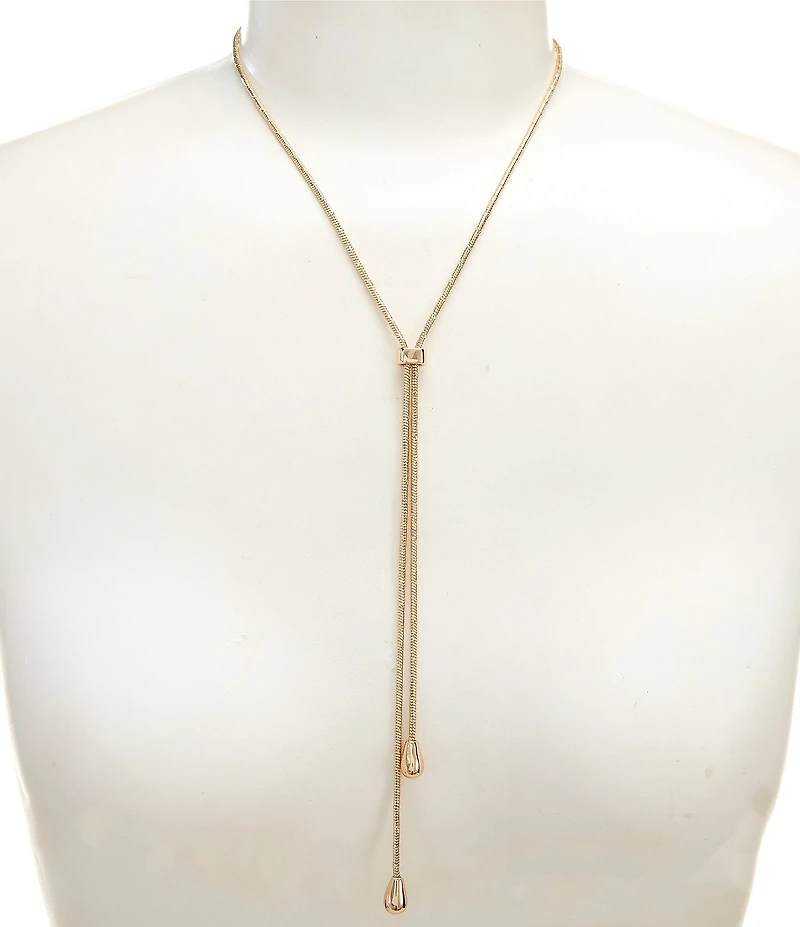 Simplicity Double Teardrop Snake Chain Adjustable Y Necklace