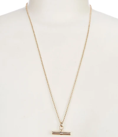 Simplicity Horizontal Polished Metal Bar Drop Long Pendant Necklace
