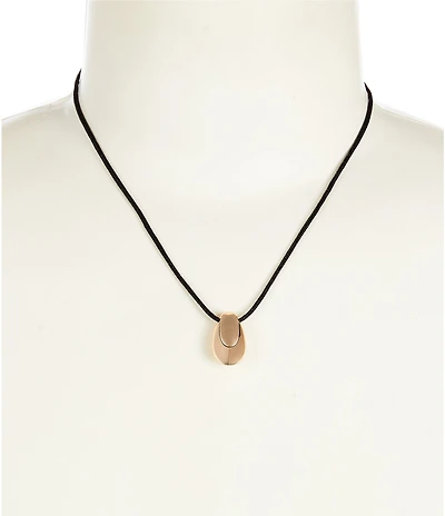 Simplicity Jet Cord Polished Metal Teardrop Charm Short Pendant Necklace