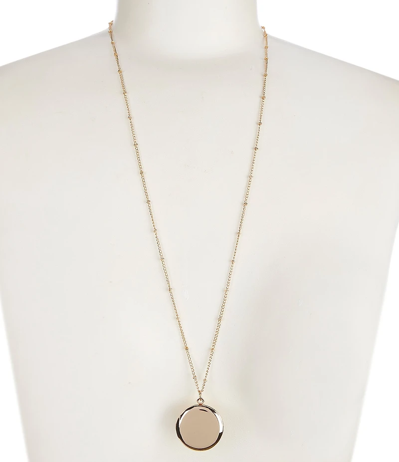 Simplicity Polished Round Locket Long Pendant Necklace
